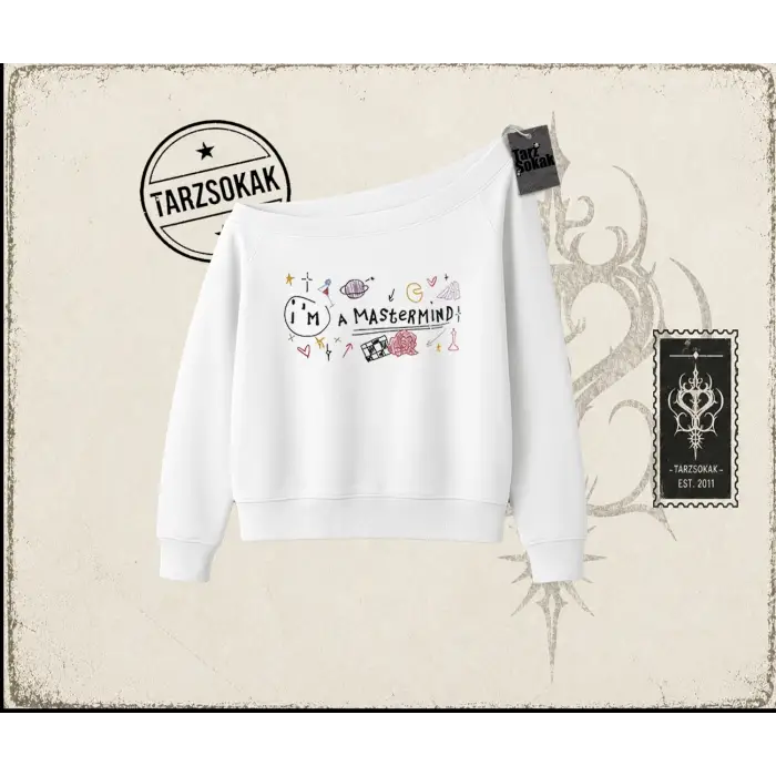 Kadın Im a Mastermind Kadın Kayık Yaka Sweatshirt Beyaz
