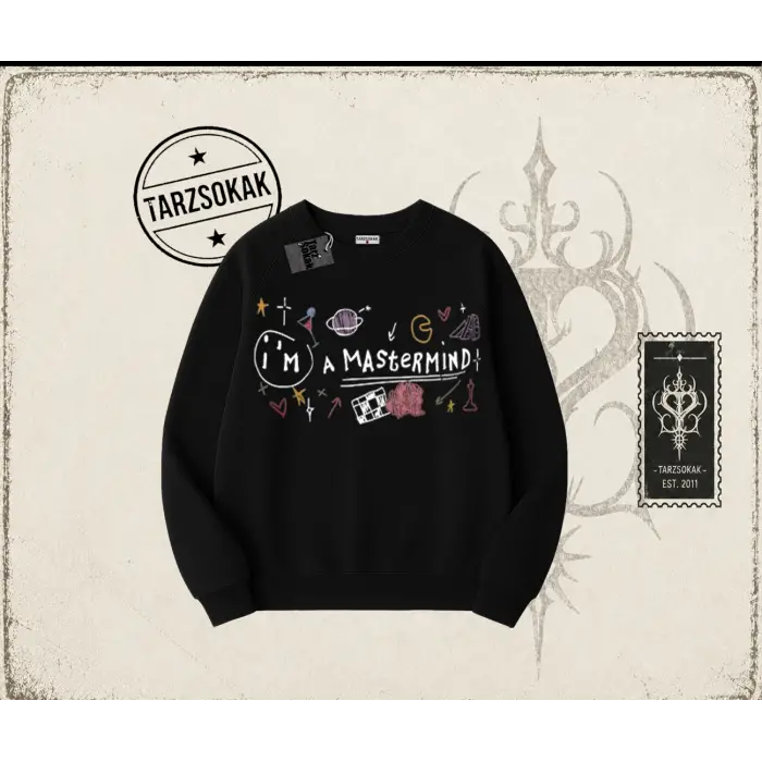 Kadın Im a Mastermind Oversize Unisex Bisiklet Yaka Sweatshirt Beyaz