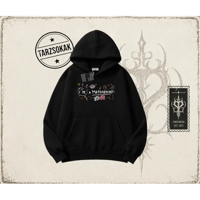 Kadın Im a Mastermind Oversize Unisex Kapşonlu Sweatshirt Beyaz