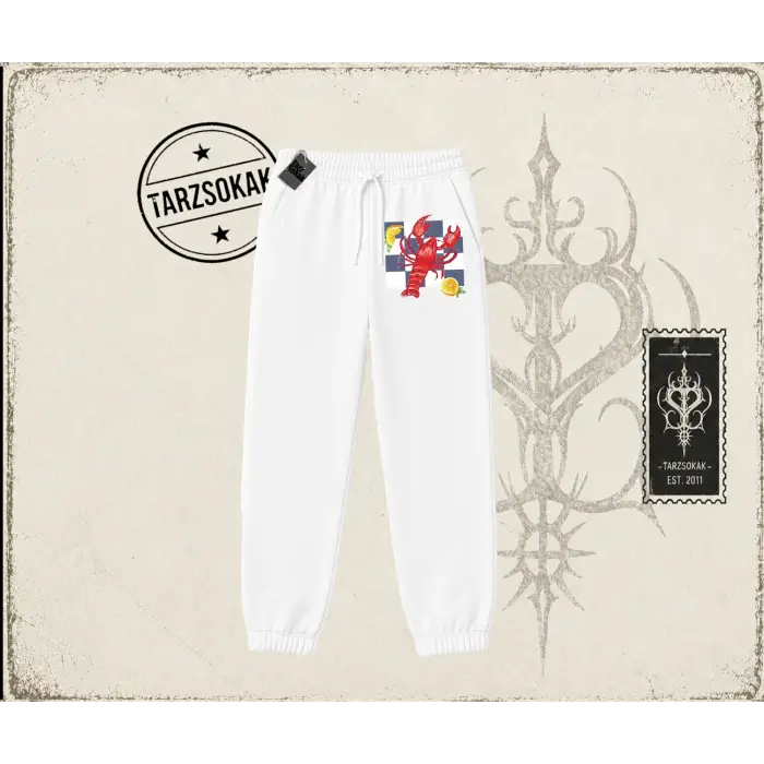 Kadın Istakoz Ekose Unisex Jogger Eşofman Altı Beyaz