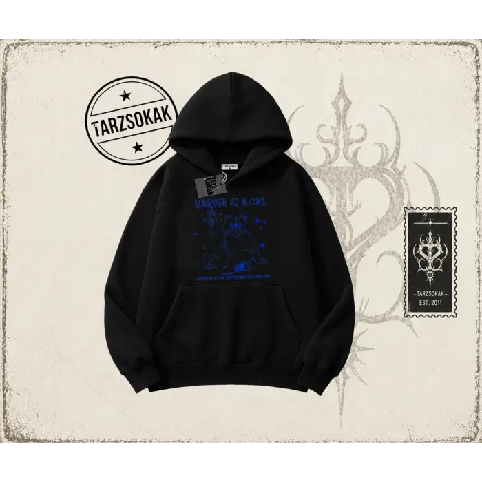 Kadın Karma is a Cat Oversize Unisex Kapşonlu Sweatshirt Beyaz
