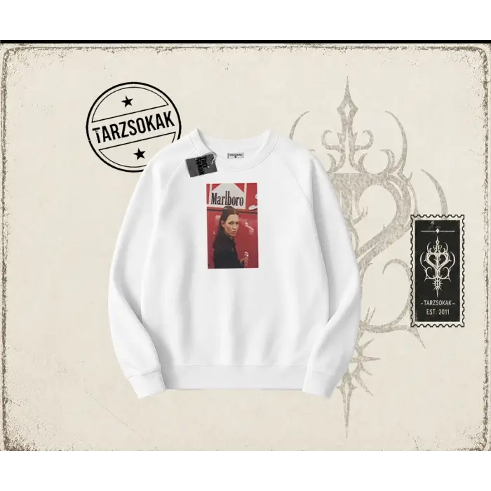 Kadın Kate Moss icecream Oversize Unisex Bisiklet Yaka Sweatshirt Beyaz