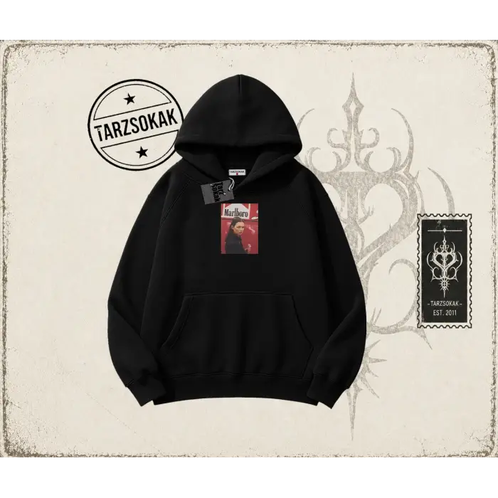 Kadın Kate Moss icecream Oversize Unisex Kapşonlu Sweatshirt Beyaz