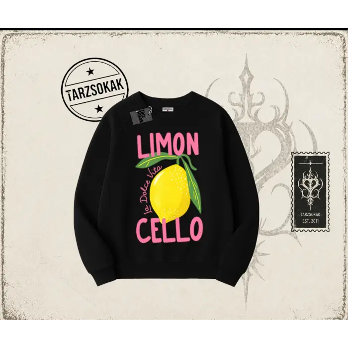 Kadın Limon Cello Oversize Unisex Bisiklet Yaka Sweatshirt Beyaz