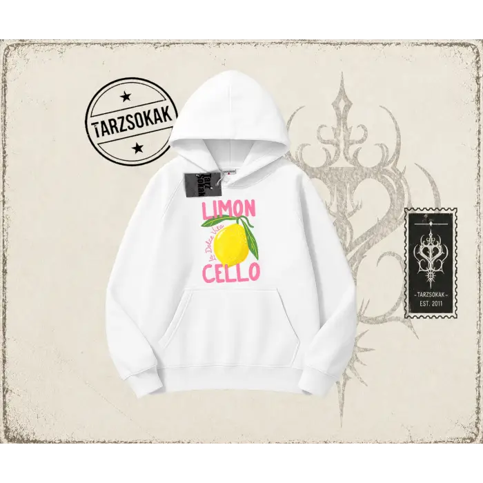 Kadın Limon Cello Oversize Unisex Kapşonlu Sweatshirt Beyaz