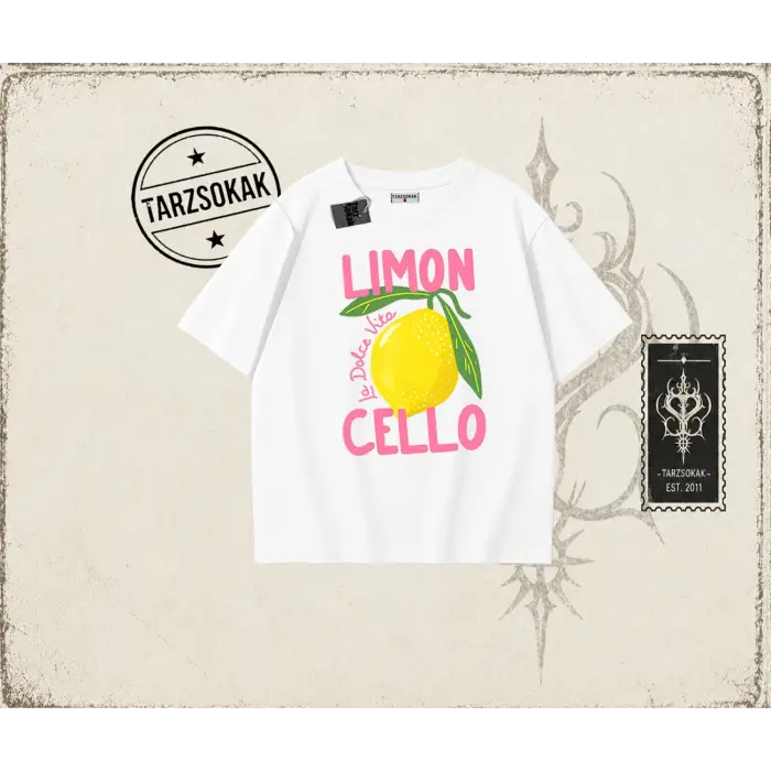 Kadın Limon Cello Oversize Unisex Tişört Beyaz