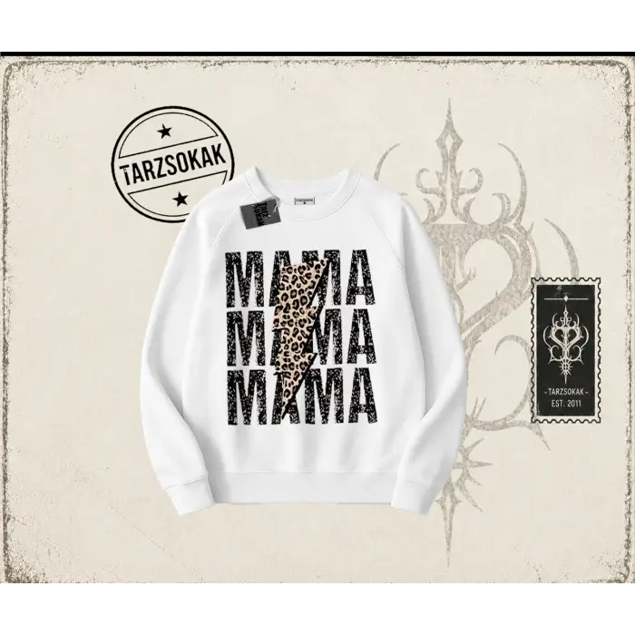 Kadın MamaMama Oversize Unisex Bisiklet Yaka Sweatshirt Beyaz