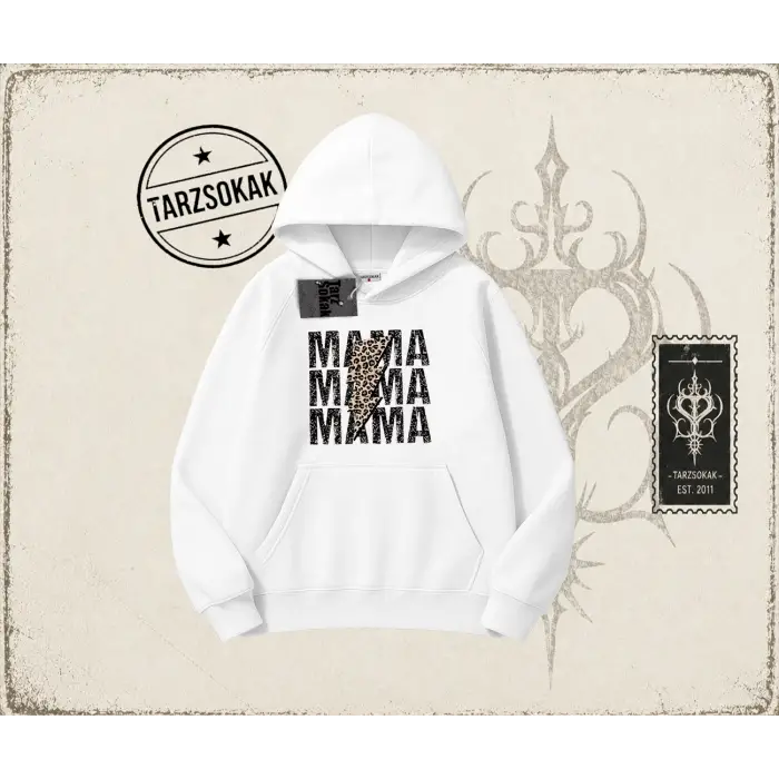 Kadın MamaMama Oversize Unisex Kapşonlu Sweatshirt Beyaz