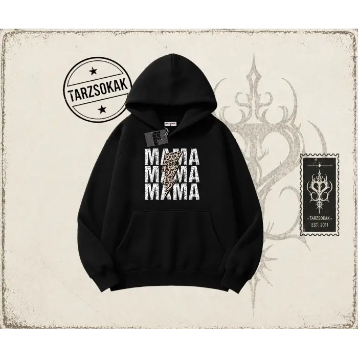 Kadın MamaMama Oversize Unisex Kapşonlu Sweatshirt Beyaz