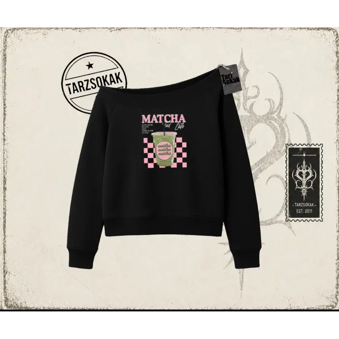Kadın Matcha iced Latte Kadın Kayık Yaka Sweatshirt Beyaz