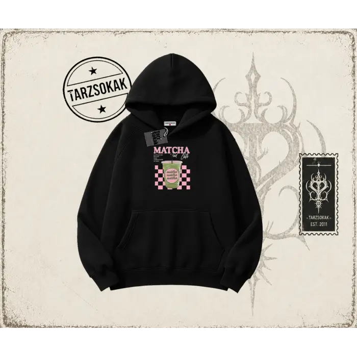 Kadın Matcha iced Latte Oversize Unisex Kapşonlu Sweatshirt Beyaz