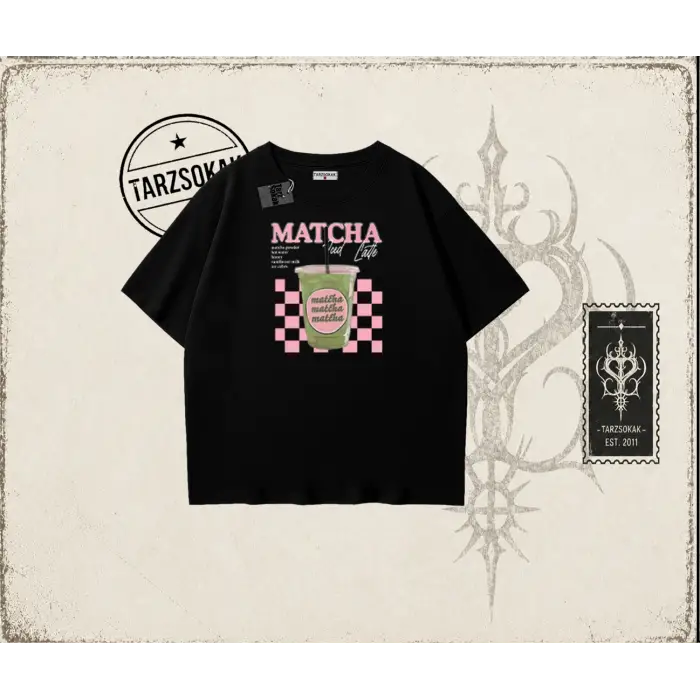 Kadın Matcha iced Latte Oversize Unisex Tişört Beyaz