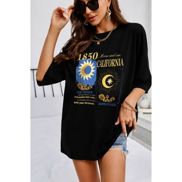 Kadın Mavi 1850 Oversize Bisiklet Yaka Tshirt