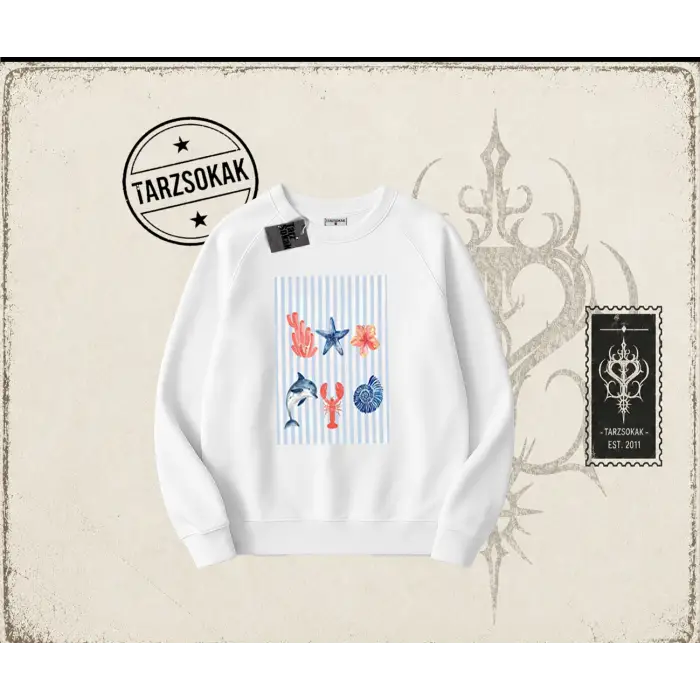 Kadın Ocean Like Oversize Unisex Bisiklet Yaka Sweatshirt Beyaz