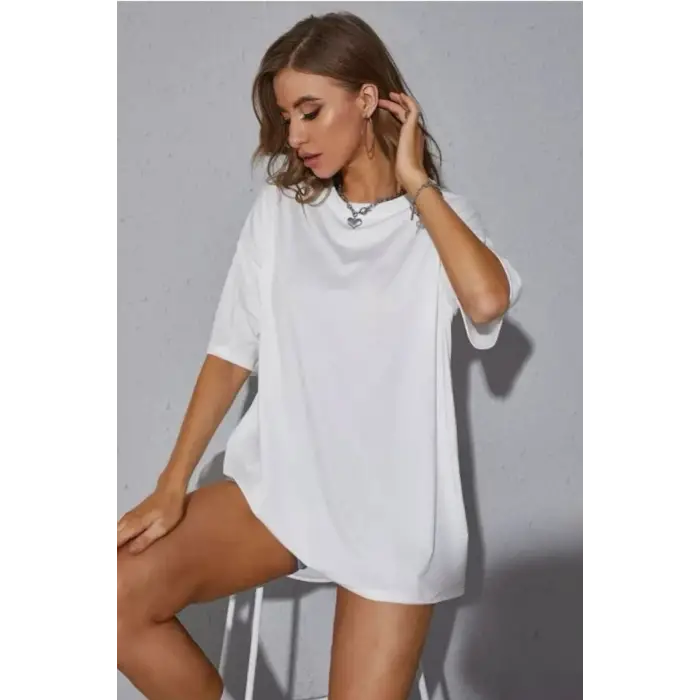 Kadın Oversize Dökümlü Tok Kumaş Tişört