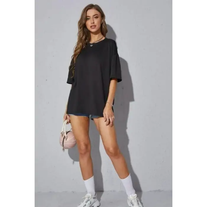 Kadın Oversize Dökümlü Tok Kumaş Tişört