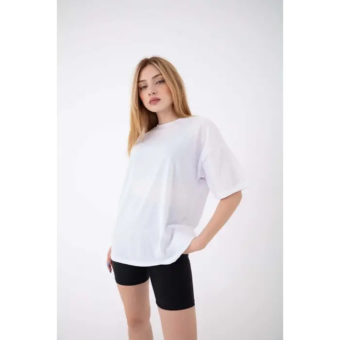 Kadın Oversize Kısa Kollu Bisiklet Yaka