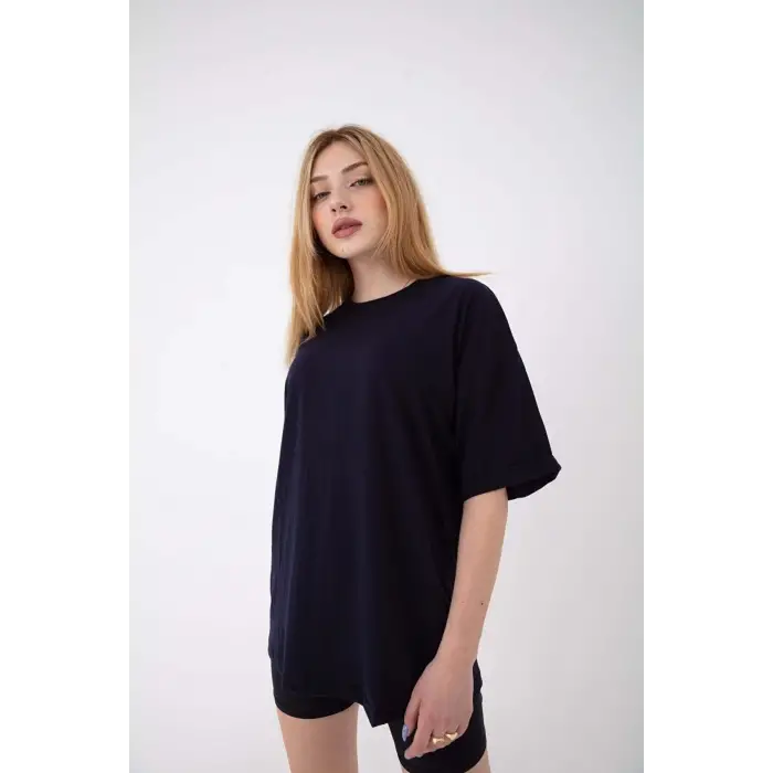 Kadın Oversize Kısa Kollu Bisiklet Yaka