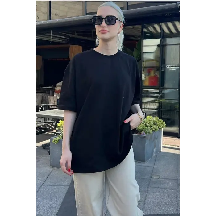 Kadın Oversize Penye Rahat Yazlık Kısa Kollu
