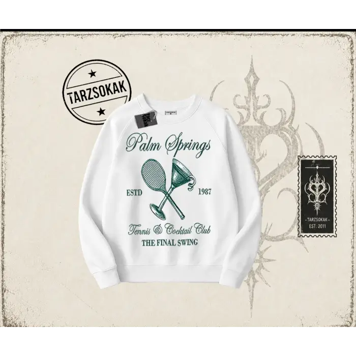 Kadın Palm Springs Oversize Unisex Bisiklet Yaka Sweatshirt Beyaz
