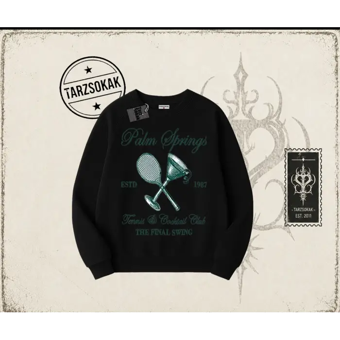 Kadın Palm Springs Oversize Unisex Bisiklet Yaka Sweatshirt Beyaz