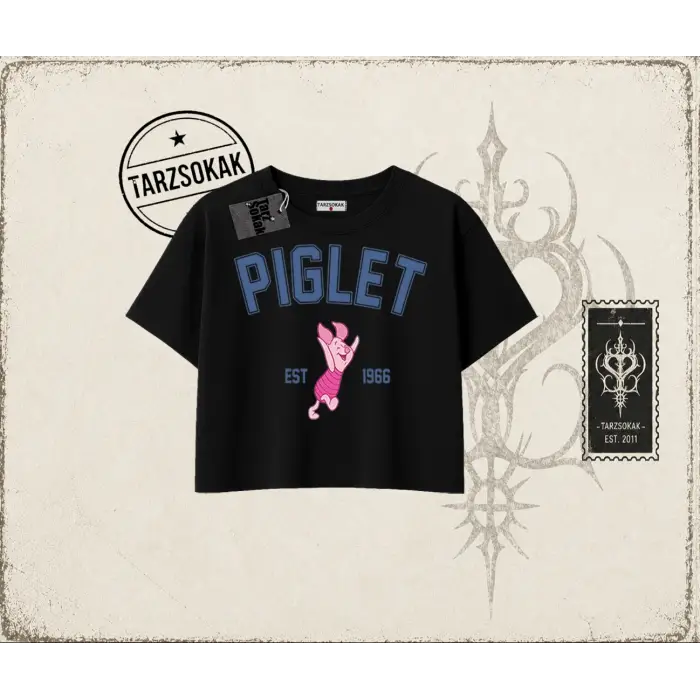 Kadın Piglet College Kadın Crop Tişört Beyaz