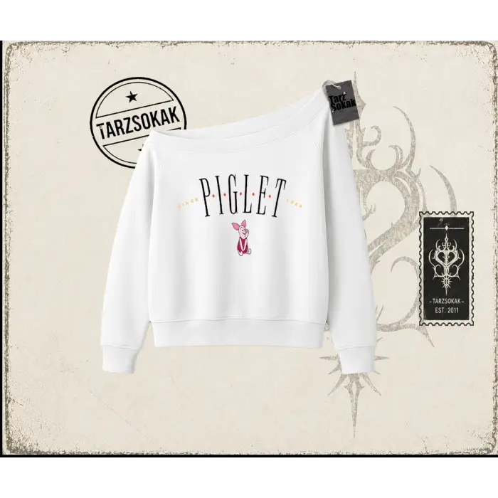 Kadın Piglet Since 1966 Kadın Kayık Yaka Sweatshirt Beyaz