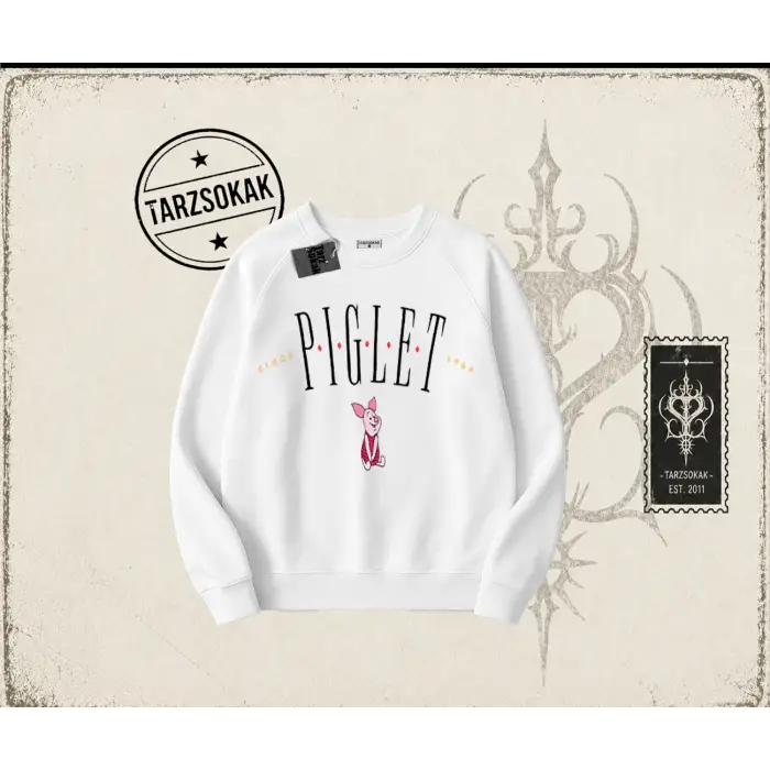Kadın Piglet Since 1966 Oversize Unisex Bisiklet Yaka Sweatshirt Beyaz