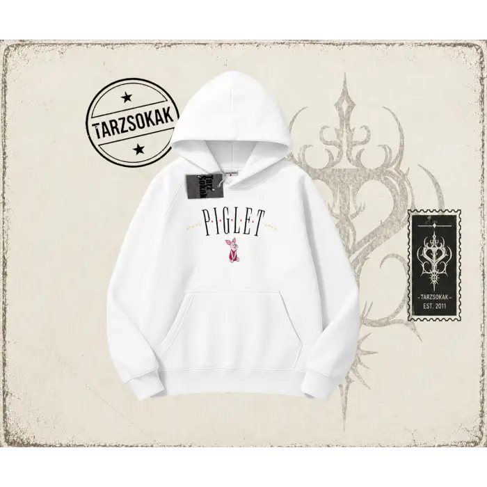 Kadın Piglet Since 1966 Oversize Unisex Kapşonlu Sweatshirt Beyaz