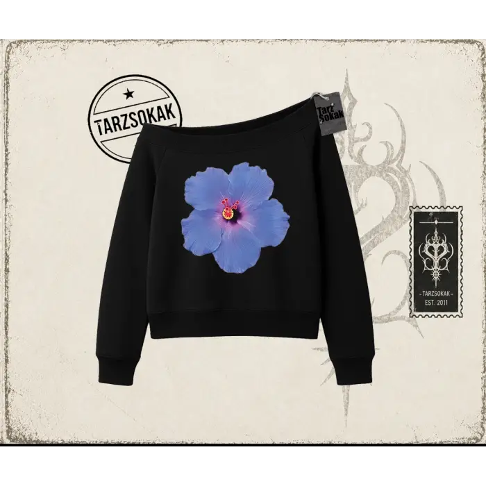 Kadın Purple Hibiscus Kadın Kayık Yaka Sweatshirt Beyaz