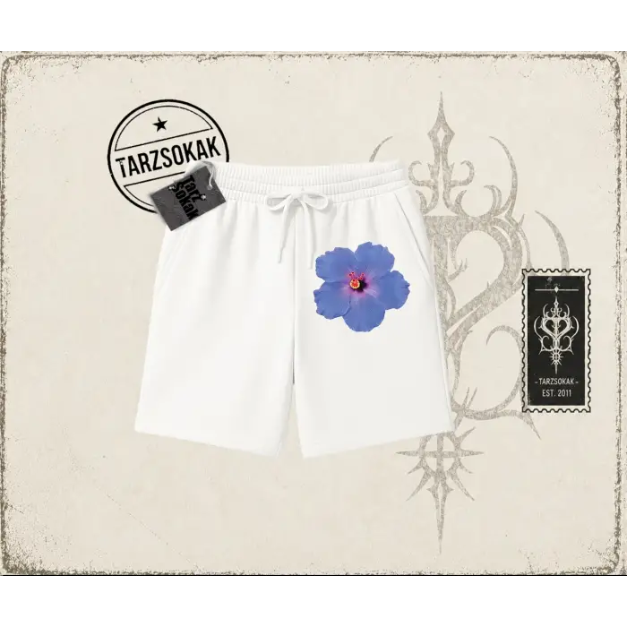 Kadın Purple Hibiscus Unisex Şort Beyaz