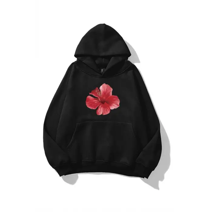 Kadın Red Hibiscus Sweatshirt Siyah