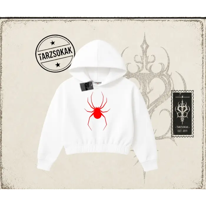 Kadın Red Spider Kadın Crop Kapşonlu Sweatshirt Beyaz
