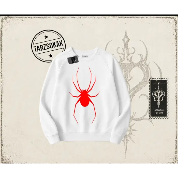 Kadın Red Spider Oversize Unisex Bisiklet Yaka Sweatshirt Beyaz