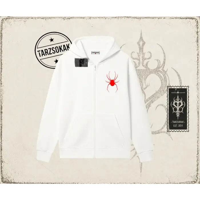 Kadın Red Spider Oversize Unisex Hırka & Çeket Fermuarlı Sweatshirt Beyaz