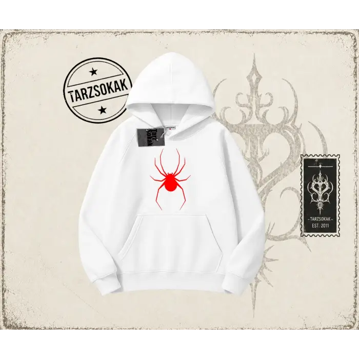 Kadın Red Spider Oversize Unisex Kapşonlu Sweatshirt Beyaz