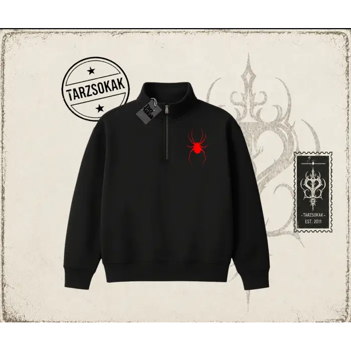 Kadın Red Spider Unisex Polo Yaka Yarım Fermuarlı Sweatshirt Beyaz