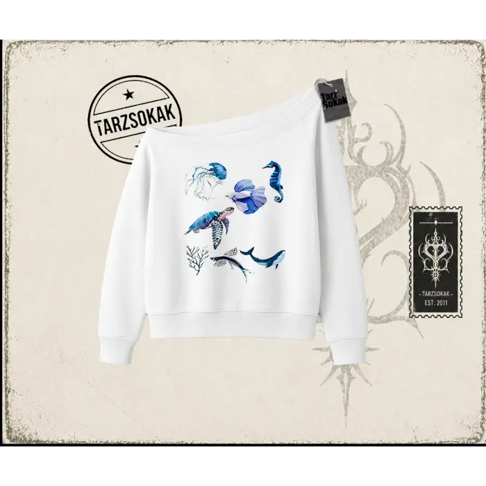 Kadın Sea Elements Kadın Kayık Yaka Sweatshirt Beyaz