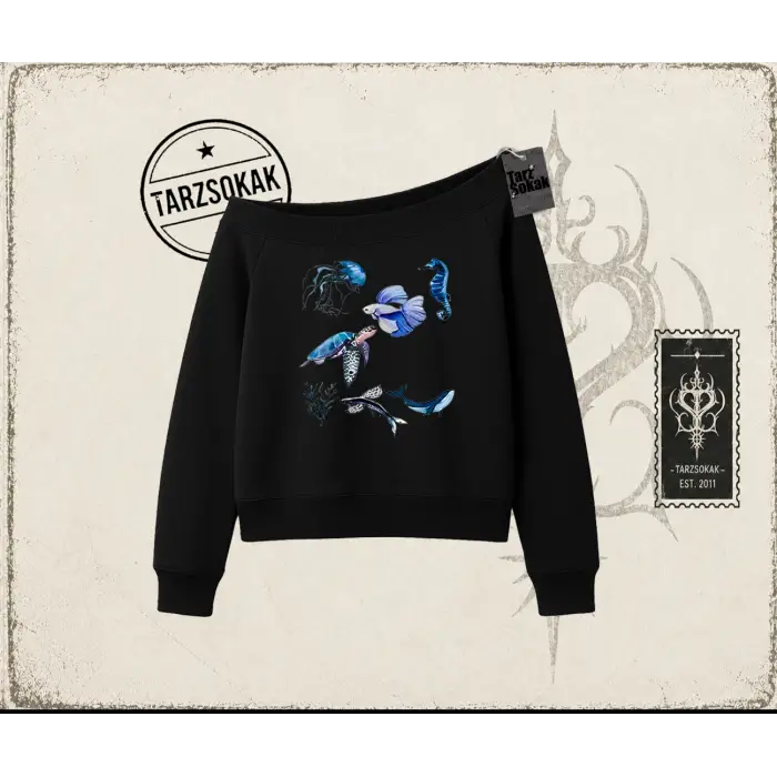 Kadın Sea Elements Kadın Kayık Yaka Sweatshirt Beyaz