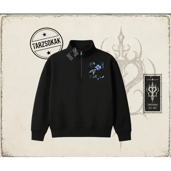 Kadın Sea Elements Unisex Polo Yaka Yarım Fermuarlı Sweatshirt Beyaz