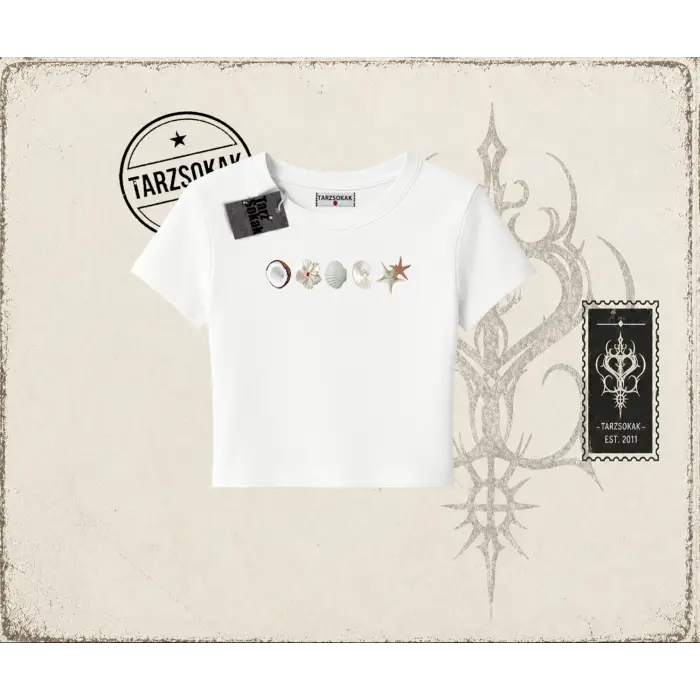 Kadın Sea Shells Kadın Baby Tee Beyaz