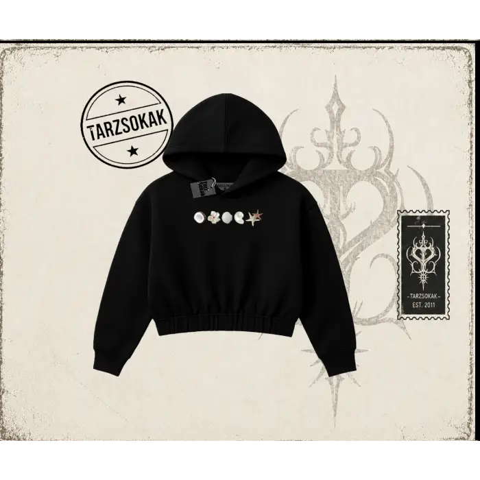 Kadın Sea Shells Kadın Crop Kapşonlu Sweatshirt Beyaz