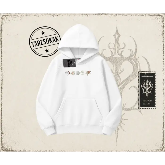 Kadın Sea Shells Oversize Unisex Kapşonlu Sweatshirt Beyaz