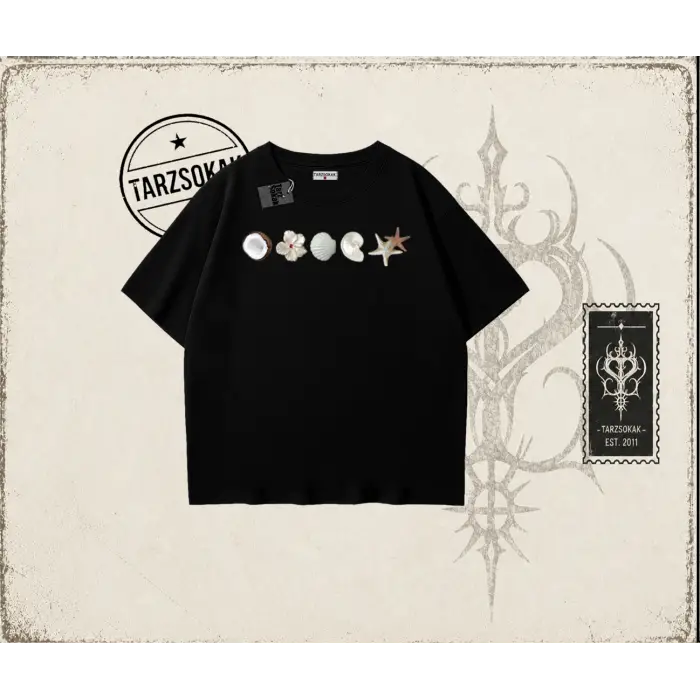 Kadın Sea Shells Oversize Unisex Tişört Beyaz