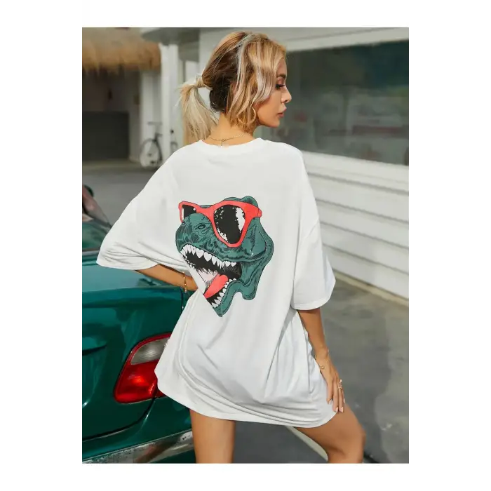 Kadın Sırt Baskılı Dinazor Oversize T-shirt