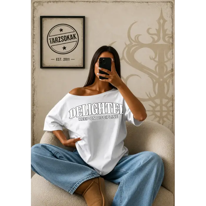 Kadın Siyah Beyaz Antrasit Delighted Baskılı Askılı Crop