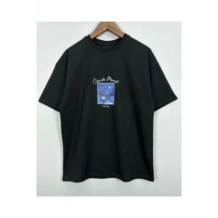 Kadın Siyah Cloude Moret Baskılı Oversize Tshirt