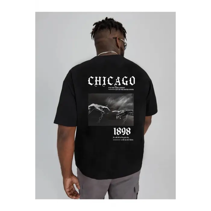 Kadın Siyah Oversize %100 Pamuk Chicago