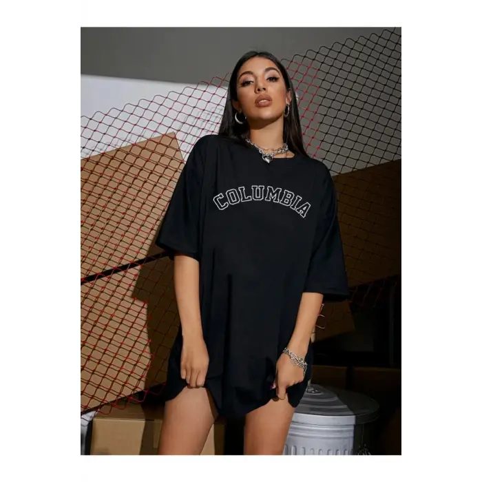 Kadın Siyah Oversize Columbıa T-shirt