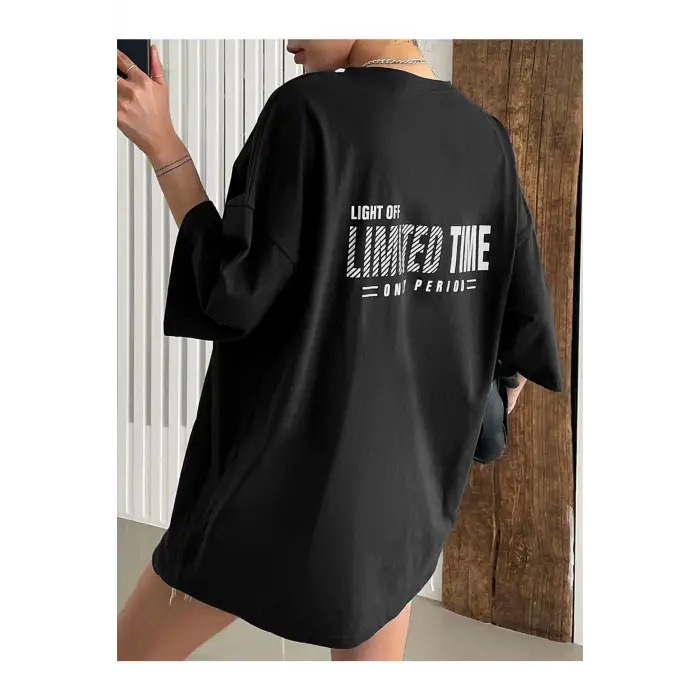 Kadın Siyah Oversize Limited Time Baskılı Tshirt